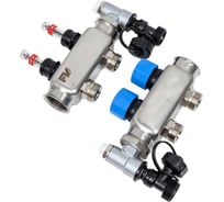 Коллекторная группа FV-Plast a.s. нерж.сталь 1"х3/4" на 2 выхода с расходомерами, воздухоотводчиками и дренажем AA906001002