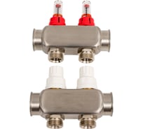 Коллекторная группа с расходометром и кронштейном RTP (евроконус 3/4") нержавеющая сталь sus 304 1"х 2 выхода, 39411