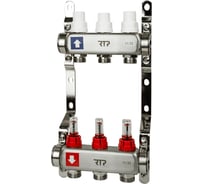 Коллекторная группа с расходометром и кронштейном RTP (евроконус 3/4") нержавеющая сталь sus 304 1"х 3 выхода, 39414