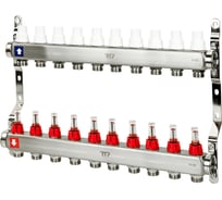 Коллекторная группа с расходометром и кронштейном RTP (евроконус 3/4") нержавеющая сталь sus 304 1"х10 выходов, 39429
