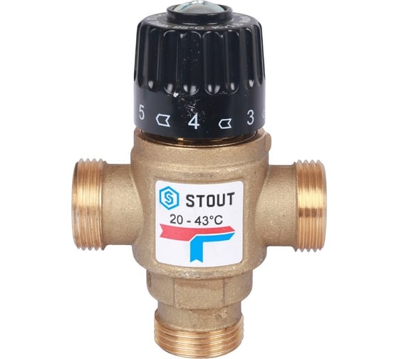 Термостатический смесительный клапан STOUT 3/4 НР, 20-43°С, KV 1.6 SVM-0120-164320 RG008TIGE3D461