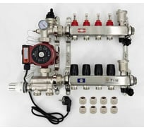 Комплект для водяного теплого пола с насосом: Коллектор 4 выхода с расходомерами + смесительный узел JH-1036 + циркуляционный насос 25-60 130 + коллекторный фитинг - (до 60 кв.м.) TIM KCS5004 + JH-1036 + AM-XPS25-6-130