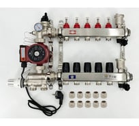 Комплект для водяного теплого пола с насосом: Коллектор 5 выходов с расходомерами + смесительный узел JH-1036 + циркуляционный насос 25-60 130 + коллекторный фитинг - (до 70 кв.м.) TIM KCS5005 + JH-1036 + AM-XPS25-6-130