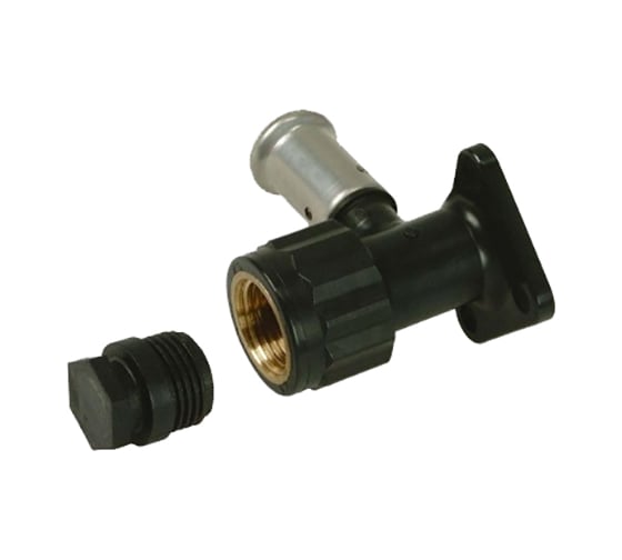 Угловая водорозетка ВР HENCO c черной заглушкой BP04 1/2, ПВДФ, пресс, 16x1/2x16, 3PK-160416BP 1