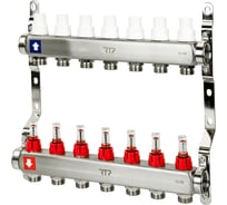 Коллекторная группа с расходометром и кронштейном RTP (евроконус 3/4") нержавеющая сталь sus 304 1"х 7 выходов, 39424