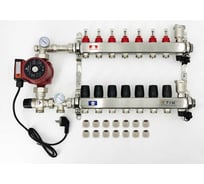 Комплект для водяного теплого пола с насосом TIM: коллектор 7 выходов с расходомерами + смесительный узел JH-1035 + циркуляционный насос 25-60 130 + коллекторный фитинг - (до 90 кв.м.) KCS5007 + JH-1035+ AM-XPS25-6-130 31206735