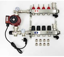 Комплект для водяного теплого пола с насосом TIM: коллектор 4 выхода с расходомерами + смесительный узел JH-1035 + циркуляционный насос 25-60 130 + коллекторный фитинг - (до 60 кв.м.) KCS5004 + JH-1035 + AM-XPS25-6-130