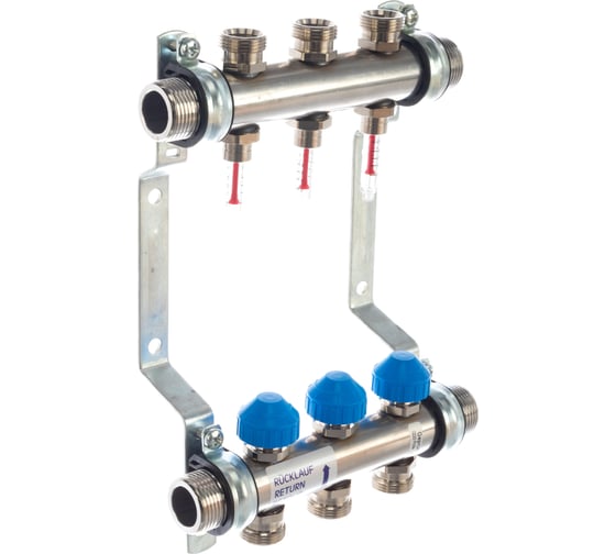 Коллекторная группа Uni-Fitt Н 1"х3/4", 3 выхода, нержавеющая сталь 455W4303