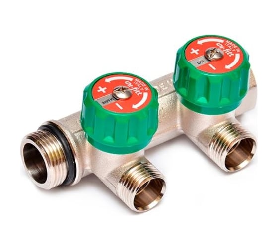 Коллектор Uni-Fitt НВ 3/4", 2х1/2", Н 50 мм с выходами под 90 град, никелированный, с вентилями 410N3220 1
