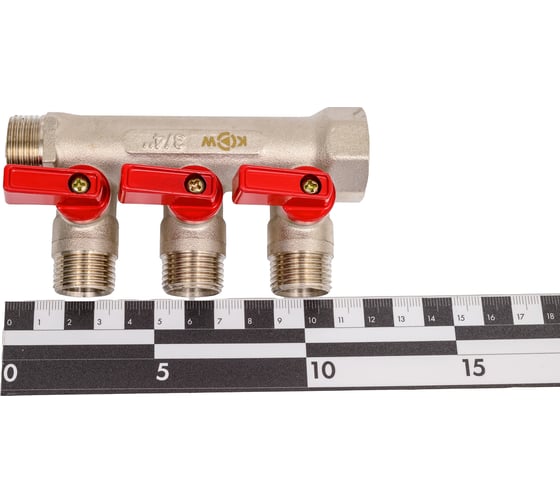 Коллектор с отсекающими шаровыми кранами EUROS 3 выхода 3/4" x 1/2" EU.ST3042135 3x34x12_k