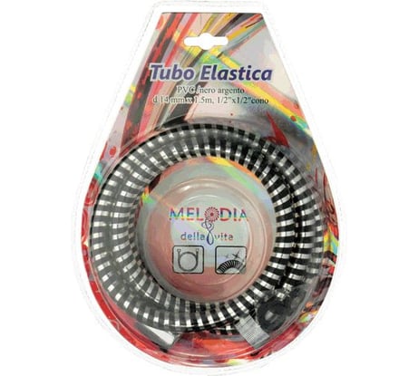 Шланг для душа Melodia della vita Tubo Elastica, 1/2x1/2, конус диаметр 14 мм, 150 см, черное серебро, блистер MS-09 34429