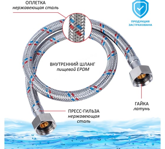 Подводка для воды TР-сантехника нержавеющая сталь, 250 см, в/в 26573