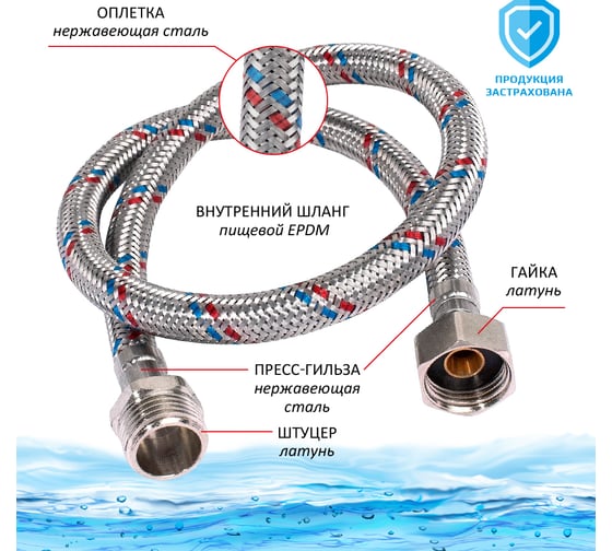 Подводка для воды TР-сантехника нержавеющая сталь, 180 см, в/н 26570