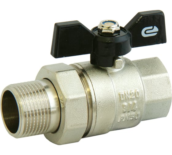 Шаровой кран для воды ONDO 3/4", с накидной гайкой, бабочка, никель ONASM034