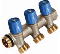 Коллектор Henco VBS с синими вентилями, 1"НР под евроконус, 1" - 3xEK VBS060503-BL