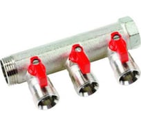 Коллектор Henco 1" с красными шаровыми кранами, 3/4"НР под евроконус, 1" - 2xEK14,16,18,20 VB060502-ROOD