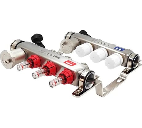 Коллекторная группа РОСТерм 1", нерж. сталь, 3 выхода на 3/4" нр с расходомерами YK7207-3L