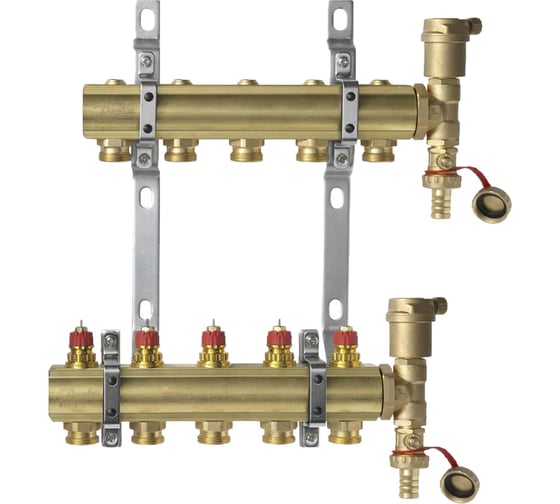Комплект коллекторов Danfoss FHF-5 set с кронштейнами и воздухоотводчиками 5 контуров 088U0705 1