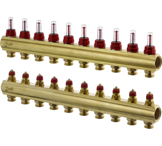 Коллекторы Danfoss FHF-10F с расходомерами для 10 контуров 088U0530