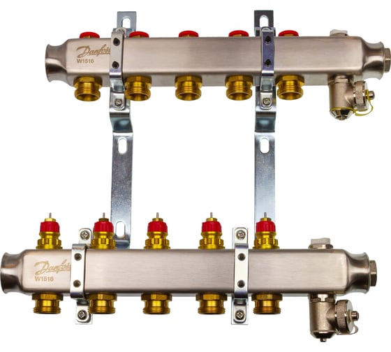 Комплект коллекторов Danfoss SSM-5 с кронштейнами для 5 контуров 088U0975