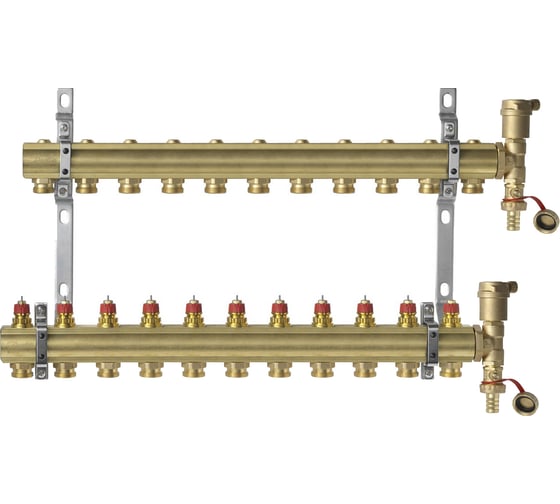Комплект коллекторов Danfoss FHF-11 set с кронштейнами и воздухоотводчиками 11 контуров 088U0711 1