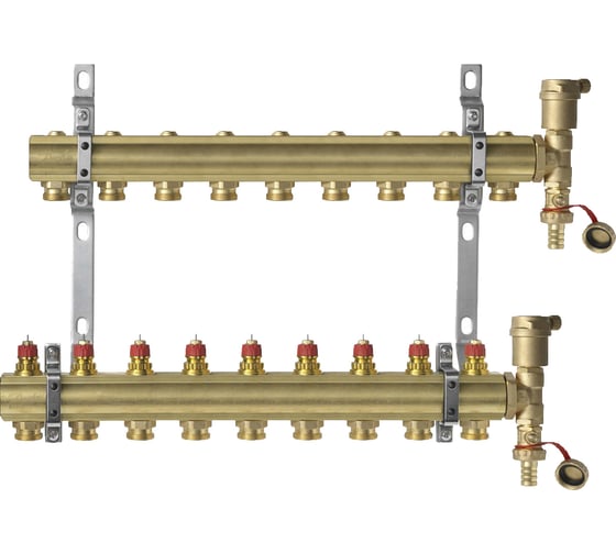 Комплект коллекторов Danfoss FHF-9 set с кронштейнами и воздухоотводчиками 9 контуров 088U0709