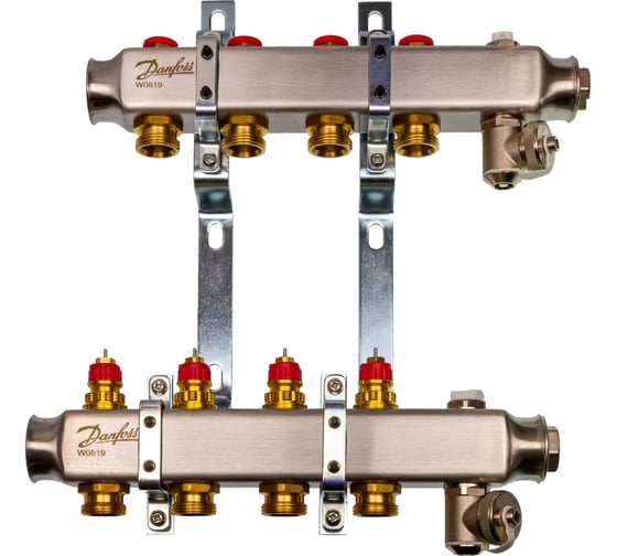 Комплект коллекторов Danfoss SSM-4 с кронштейнами для 4 контуров 088U0974 1