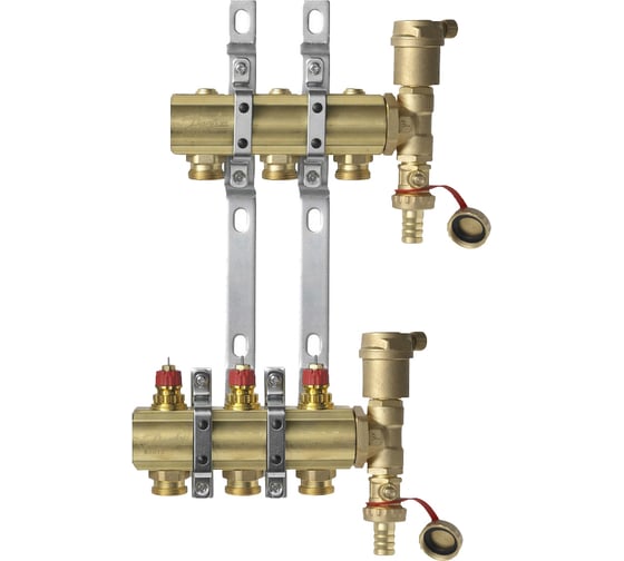 Комплект коллекторов Danfoss FHF-3 set с кронштейнами и воздухоотводчиками 3 контура 088U0703