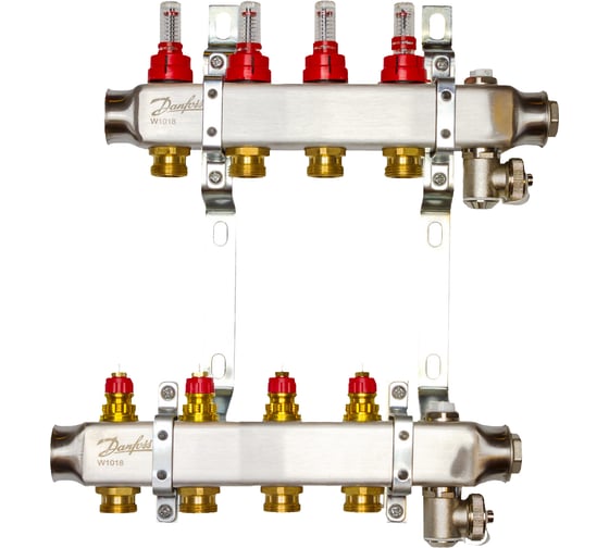Комплект коллекторов Danfoss SSM-4F с расходомерами и кронштейнами 4 контура 088U0954