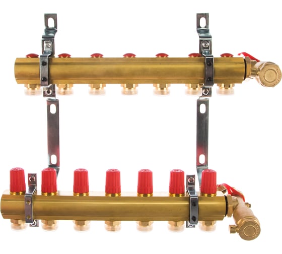 Комплект коллекторов Danfoss FHF-7 set с кронштейнами и воздухоотводчиками 7 контуров 088U0707 1