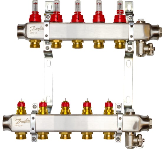 Комплект коллекторов Danfoss SSM-5F с расходомерами и кронштейнами 5 контуров 088U0955