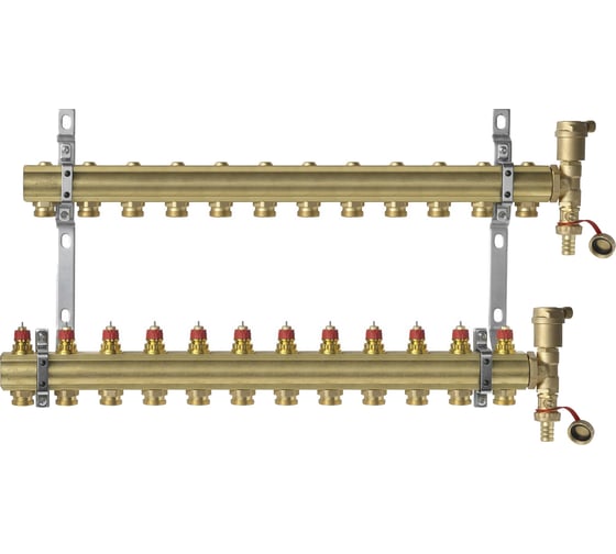 Комплект коллекторов Danfoss FHF-12 set с кронштейнами и воздухоотводчиками 12 контуров 088U0712 1