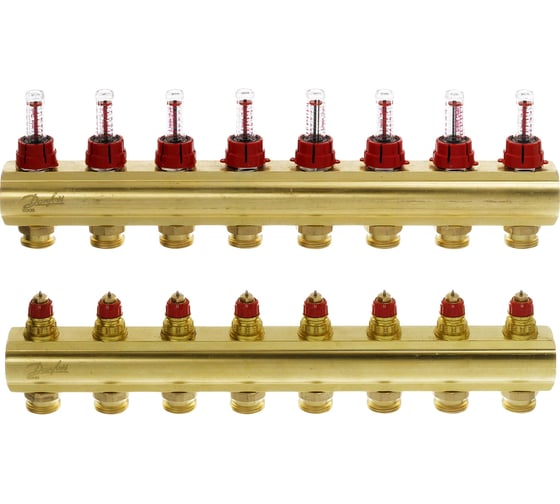 Коллекторы Danfoss FHF-8F с расходомерами для 8 контуров 088U0528
