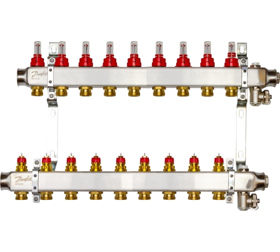Комплект коллекторов Danfoss SSM-9F с расходомерами и кронштейнами 9 контуров 088U0959 1