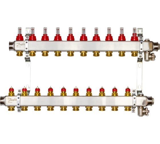 Комплект коллекторов Danfoss SSM-10F с расходомерами и кронштейнами 10 контуров 088U0960