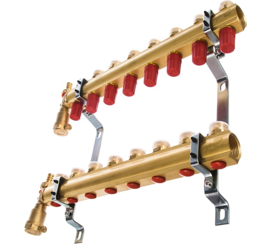 Комплект коллекторов Danfoss FHF-8 set с кронштейнами и воздухоотводчиками 8 контуров 088U0708