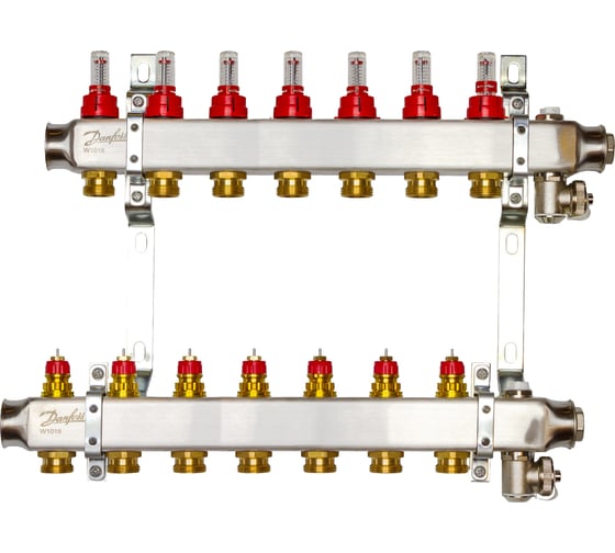 Комплект коллекторов Danfoss SSM-7F с расходомерами и кронштейнами 7 контуров 088U0957 1