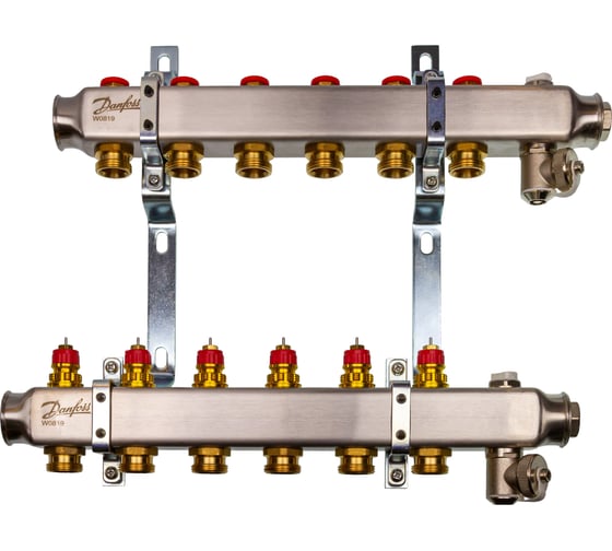 Комплект коллекторов Danfoss SSM-6 с кронштейнами для 6 контуров 088U0976 1
