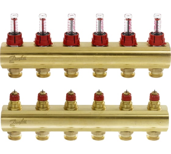 Коллекторы Danfoss FHF-6F с расходомерами для 6 контуров 088U0526