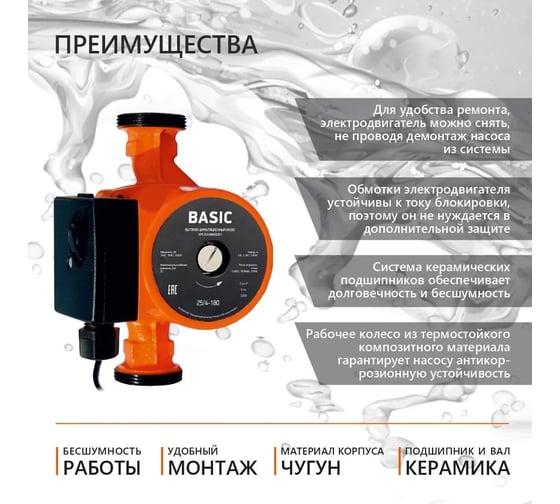 Циркуляционный насос PROFLINE basic 25/4-180 (гайки, кабель) УТ-00047612