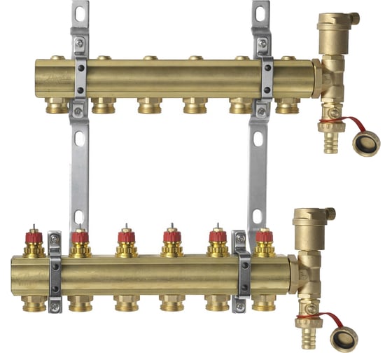 Комплект коллекторов Danfoss FHF-6 set с кронштейнами и воздухоотводчиками 6 контуров 088U0706 1