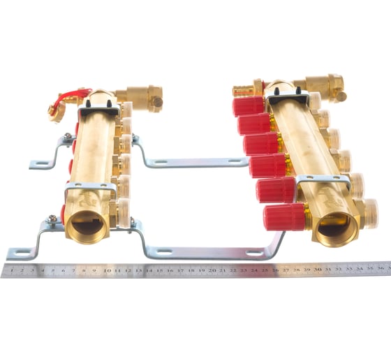 Комплект коллекторов Danfoss FHF-6 set с кронштейнами и воздухоотводчиками 6 контуров 088U0706