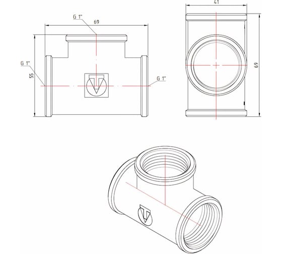 Тройник Valtec 1" внутренний-внутренний-внутренний VTr.130.N.0006