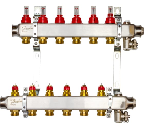 Комплект коллекторов Danfoss SSM-6F с расходомерами и кронштейнами 6 контуров 088U0956 1