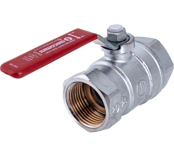 Шаровой кран Giacomini R250D 1", внутренняя/внутренняя, ручка-рычаг красный, хромированный R250X005