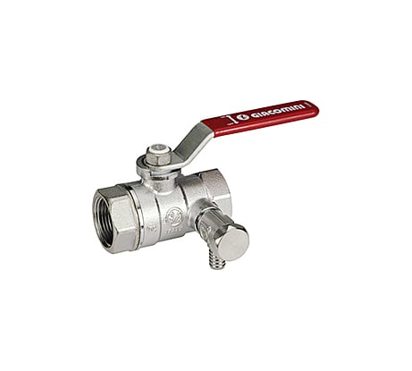 Шаровой кран Giacomini R250DS 1/2", внутренняя/внутренняя, ручка-рычаг красный, хромированный, со сливом R250SX003