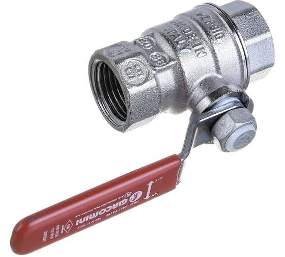 Шаровой кран Giacomini R850 1/2", внутренняя/внутренняя, ручка-рычаг красный, хромированный R850X023