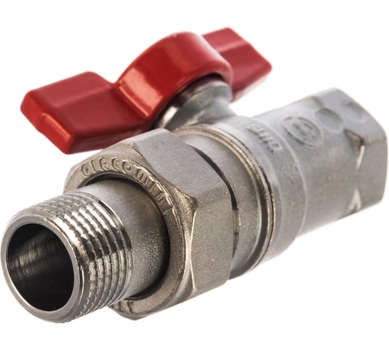 Шаровой кран Giacomini R259D 1/2, 1/2, ВН, ручка-бабочка красная, хром, с разъемным соединением R259X003
