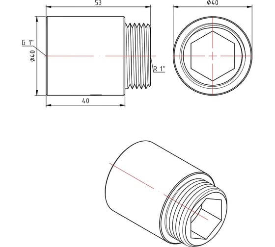 Удлинитель Valtec внутренняя резьба 1"x40 мм хром VTr.198.C.0640