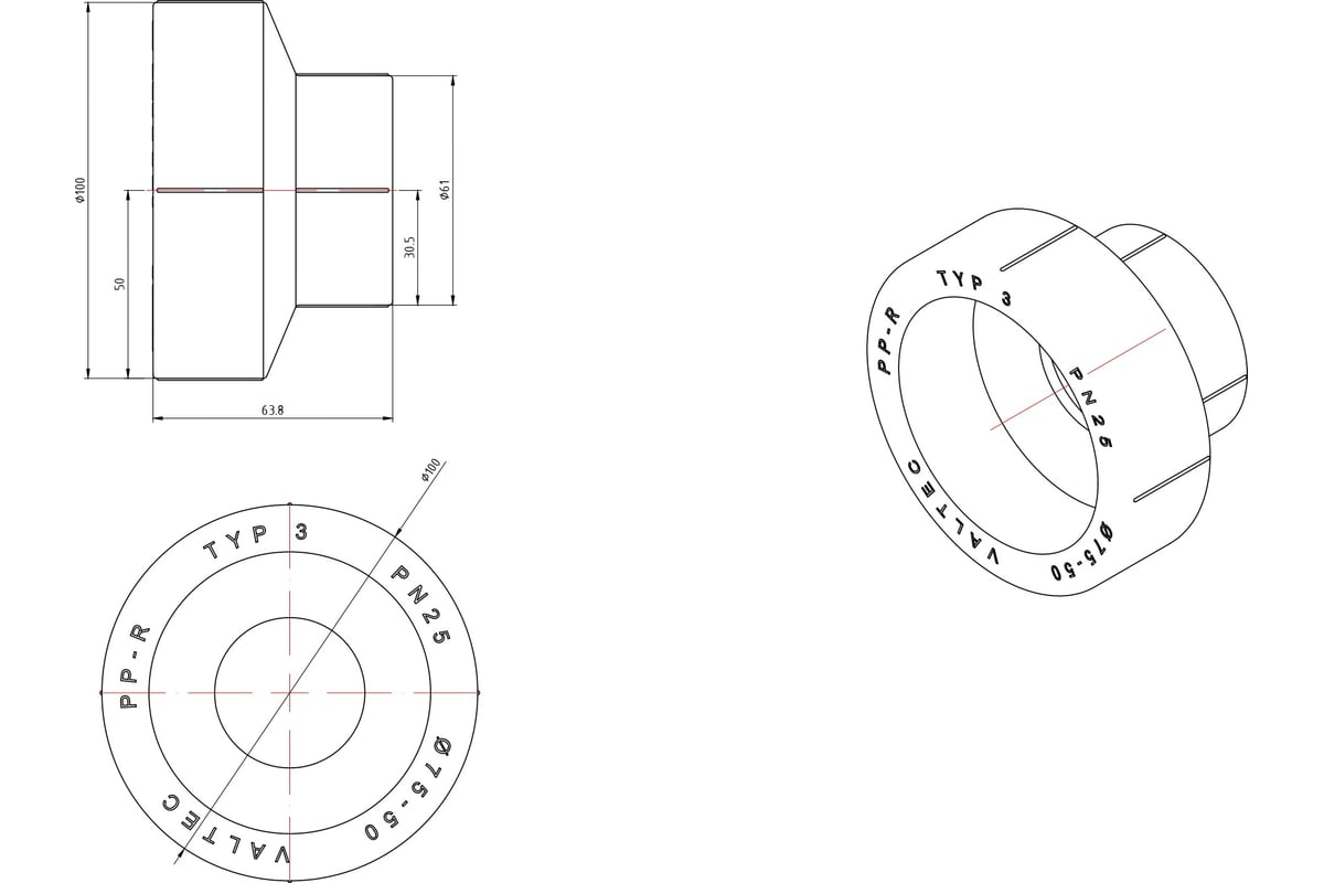 Переходная муфта Valtec PPR 75-50 мм VTp.705.0.075050 - выгодная цена ...